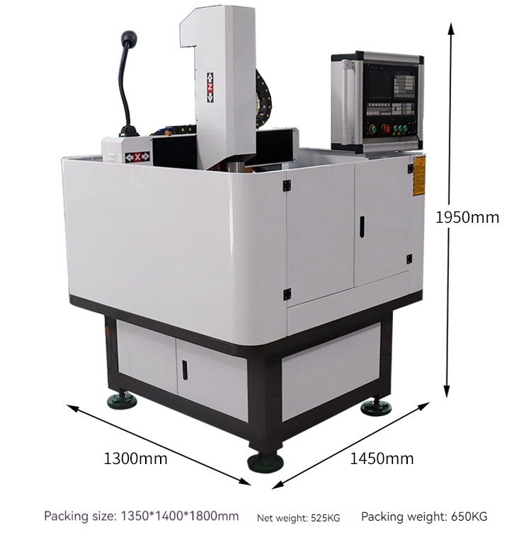 1.High rigid cast iron body, the machine tool weighs 450KG and has good stability. 2.The DSP Ruizhi Tianhong handle system is adopted for more convenient operation. No computer control is required. 3. Rexay hybrid servo motor/drive, brand ball screw/linear guide rail, metal spindle. 4. Fix the gantry and move the table. 5.Carving/cutting/milling/drilling/chamfering can be performed on copper, aluminum and other metal materials and non-metallic materials.